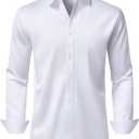 Men's Dress Shirts Long Sleeve Stretch Wrinkle Free Wedding Formal Business Button Down Shirt (White, XXL)