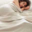 PHF Cooling Waffle Blanket King Size, Lightweight 60% Rayon Derived from Bamboo & 40% Cotton Breathable Blanket for Hot Sleepers, Soft and Luxury for Bed Couch and Sofa, 104"x90", Linen