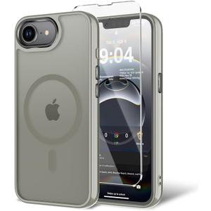 for iPhone 16E/iPhone 17E Case with Screen Protector, [Compatible with Magsafe] Ultra Slim Translucent Matte Shockproof Protection Phone Cover-Grey