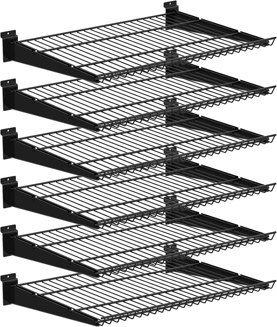 6 Pack 22" x 17" Slatwall Shelves, Heavy-Duty Slat Wall Wire Shelf Accessories for Garage and Home Storage (6, 17" x 22")