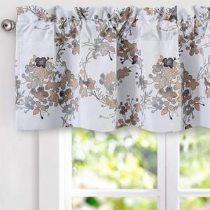 DriftAway Watercolor Floral Botanical Lined Thermal Insulated Window Curtain Valance Rod Pocket 52 Inch by 14 Inch Plus 2 Inch Header Beige 1 Pack