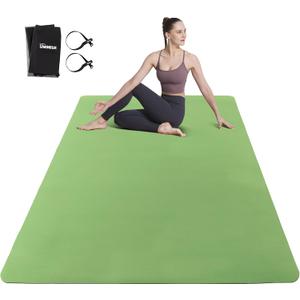 Large Yoga Mat for Men and Women - 6'x4'x6mm, Extra Wide TPE Fitness Mat for Home Gym Workout, Non-Slip, Perfect for Barefoot Exercise (Yoga, Pilates, Stretching, Meditation) Vibrant Green & Raven