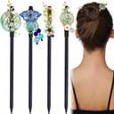 4 PACK Japanese Chinese Wooden Hair Stick, Hairpin with 4 Different Flower Styles, Retro Wooden Hair Accessories for Women Girls (Style 3)