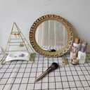 YANIZU Decorative Mirror Tray, Round Hollowed Out Design, Organizer for Makeup, Jewelry, Perfume, Vintage Display and Serving Tray for Dresser, Counter and Coffee Table, 12inchesX 12inches, Gold