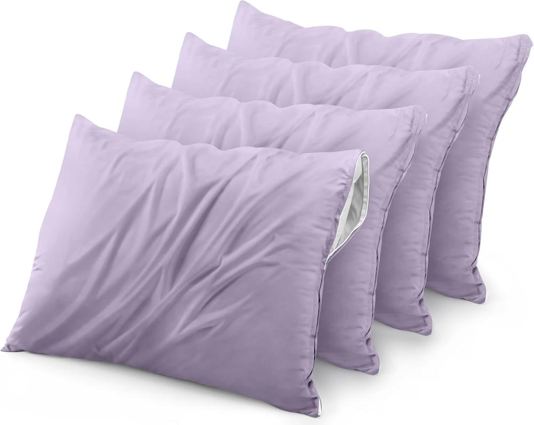 Utopia Bedding 4 Pack Waterproof Pillow Protectors with Zipper Queen Size (Lavender), Bed Bug and Dust Mite Proof Pillow case Covers, Moisture Wicking Pillow Encasements 20 x 28 Inches (Queen, Lavender)