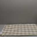 Gingham Tablecloth Rectangular, Tassels Checkered Table Cloth Washable Cotton Linen Plaid Table Cover for Spring Summer Kitchen Dining Party,Beige and White,55x55