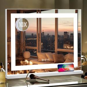 Hansong Lighted Makeup Mirror 23" x 18" Vanity Mirror with Lights Desktop Wall-Mounted Large