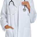 VOGRYE Women's Lab Coat Long Sleeve 3 Pocket Medical Coat with Button Wrinkle Resistant Professional for Doctor Nurse (White, M)