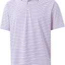 M MAELREG Boys' Polo Shirt Striped Short Sleeve Moisture Wicking Performance Stretch Active Casual Collared Kids Golf Shirt (6 Years, Light Pink/Cobalt Stripe)