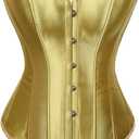 ADELCE Women's Sexy Boned Overbust Shaper Push Up Bodysuit Lace up Corsets and Strap Bustiers Top Gold S