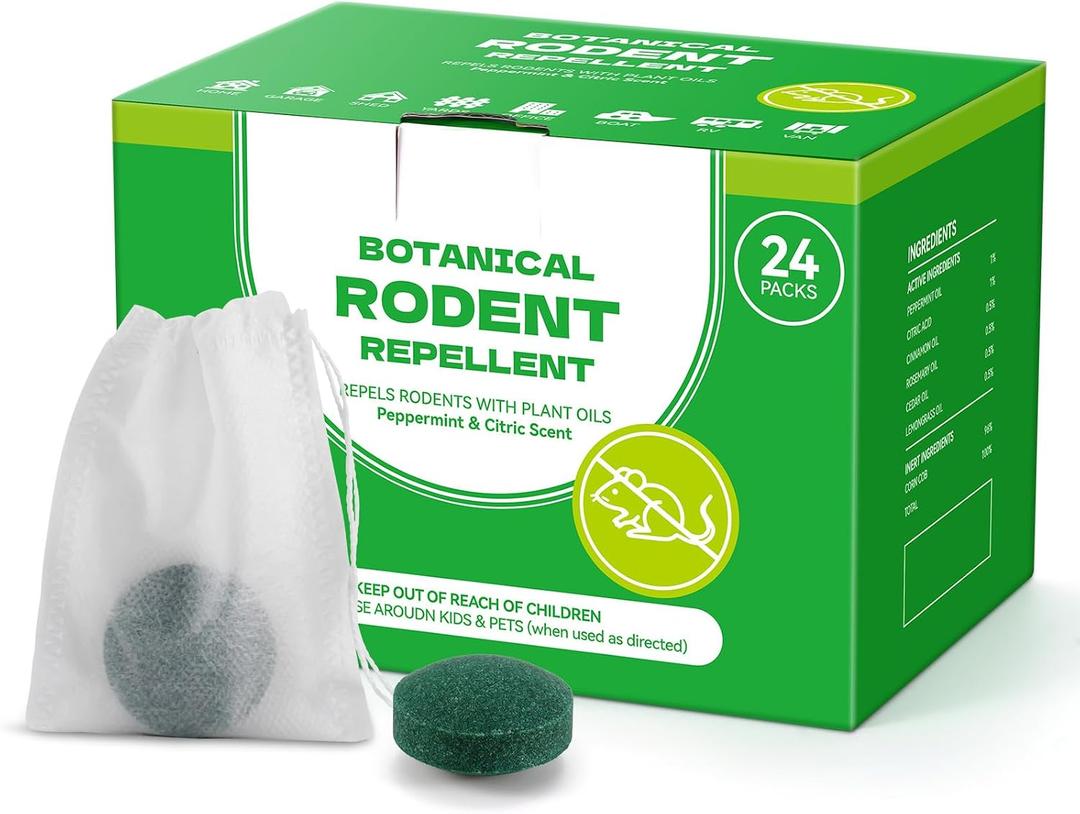Plant-Based Mouse Repellent Pouches – Natural Rodent Deterrent with Essential Oils – Humane, Non-Toxic Mice Repellent Safe for Kids & Pets – Indoor & Outdoor Rodent Control (24)