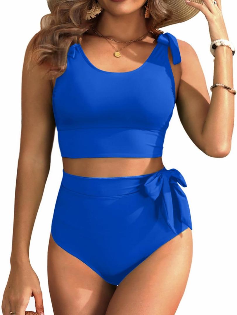 Two Piece High Waisted Swimsuits - Women Tummy Control Bikini Modest Bathing Suit 2PC 2025 (Large, Royal Blue)