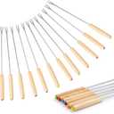 12PCS 9.5 Inch Color-Coded Wood Fondue Forks, Stainless Steel Fruit Fondue With Heat-Blocking Handle for Chocolate Fountain and Cheese