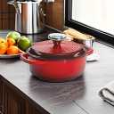 Lodge 1.5 Quart Enameled Cast Iron Dutch Oven with Lid Dual Handles Oven Safe up to 500 F or on Stovetop - Use to Marinate, Cook, Bake, Refrigerate and Serve Red