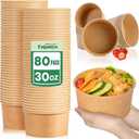 30 Oz Large Paper Bowls,80Pcs Disposable Soup Bowls Bulk,Kraft Paper Salad Bowl without Lids,Disposable Serving Bowl for Soup,Hot/Cold Food,Salad,Ice cream,Dessert