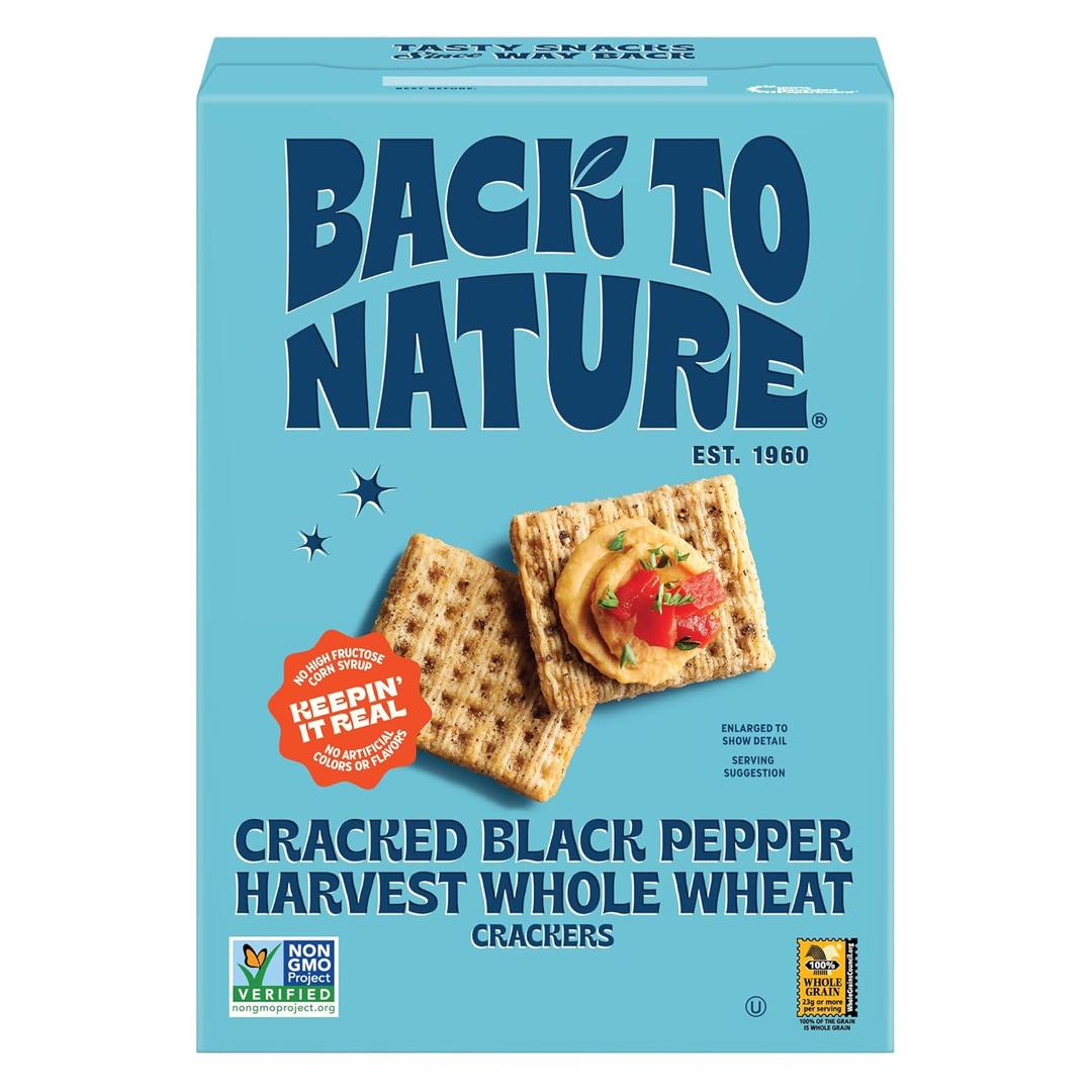 Back to Nature - Cracked Black Pepper Whole Wheat Crackers - Non-GMO, Made with Whole Grain Wheat & Sea Salt - Seriously Tasty Snacks - 7 Ounce (EXP 05/24/26)