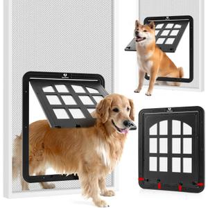 Large Dog Screen Door, 13 x 17 inches Flap Opening Dog Door for Screen Door with 4 Entry Ways, Magnetic Self-Closing Pet Screen Door for Dogs Cats, Black