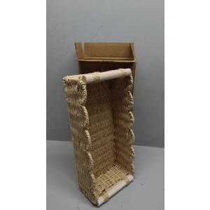 CubesLand Decorative Toilet Paper Storage Basket, Modern Farmhouse Home Decor Basket for Organizing, Scalloped Pantry Baskets for Shelves, Countertop, Living Room, w/Wood Handles, Beige 2 Sizes