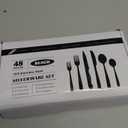 48-Piece Black Silverware Set with Steak Knives Black Stainless Steel Flatware Set for 8 Food Grade Tableware Cutlery Set Rust-proof, Mirror Polished, Dishwasher Safe