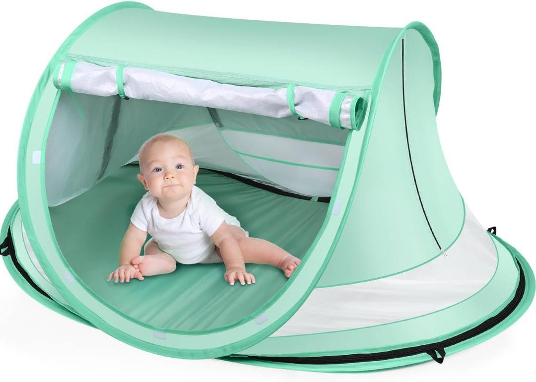 Baby Beach Tent, Large Pop Up Beach Tent Sun Shade for Beach, Portable Baby Travel Tent with Mosquito Net, Indoor Baby Play Tent, UPF 50+ UV Protection Sun Shelters for Infants