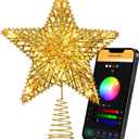 Gold Christmas Tree Topper Star, 9" Smart LED 3D Metal Hollow Star with APP and Remote Control, 15 LEDs RGB Color Changing Light, 80 Lighting Modes, 16 Million Colors for Holiday Christmas Decorations