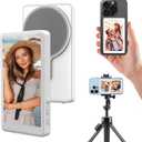 Vlog Selfie Monitor Screen iPhone, 4K 60fps Recording, Wireless Screen Mirroring with Remote Control, Magnetic Fixation, 180 Rotation, 3 Levels of Brightness, Compatible with iPhone & Android (White)