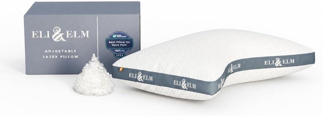 Eli & Elm Best Ergonomic Side Sleeper Pillow for Neck Pain. Supportive Cooling Latex Fill. U-Shape Contoured Design. King (U.S. Standard), Pillow Only