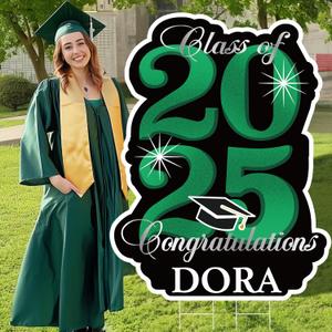 35 Inch Graduation Decorations Class of 2025,Glitter Congratulations Graduate Grad Waterproof Lawn Yard Signs with Stakes for School Party,Personalized Outdoor 2025 Graduation Party Decorations (Green)