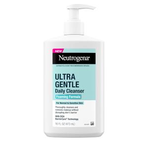 Neutrogena Ultra Gentle Foaming Facial Cleanser, Fragrance Free Hydrating Face Wash for Sensitive Skin, Daily Non Over Drying Makeup Remover, Hypoallergenic, Soap & Dye Free, Non-Comedogenic, 16 Fl Oz