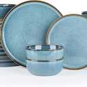 GBHOME Ceramic Dinnerware Sets for 8, 24 Pieces Stoneware Plates and Bowls Sets, Scratch Resistant Dishes, Dishwasher & Microwave Safe, Reactive Glaze-Space Blue