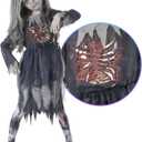 Morph Zombie Costume for Girls - Scary Kids Zombie Bride Outfit - Halloween Dress Up for Children (Medium)