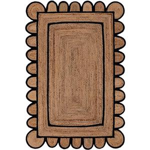 SVI Rug Scallop Pattern Jute Bohemian Area Rug (Black, 2'x3')