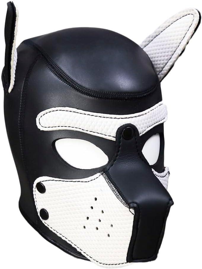 Neoprene Dog Full Face Puppy Mask Removable Pup Hood Halloween Mask (White)