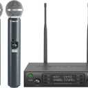 Phenyx Pro Wireless Microphone System, Dual Wireless Mics,w/ 2 Handhelds, Auto Scan,2x100 UHF Frequencies,328ft Range,Dynamic Microphone for Singing, Karaoke, Church(PTU-71-2H)