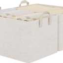 StorageWorks Storage Bins, Shelves Baskets for Organizing, Large Fabric Closet Organizers with Handles, Metal Frame, Beige-Cotton-linen, 2-Pack