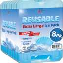 Reusable Jumbo Ice Pack - Long Lasting - Perfect for Keeping Food Or Beverages Cold, Coolers, Camping, Beach Coolers, Hiking & More, Clear Blue (Blue XL 8PK)