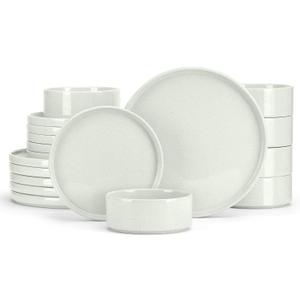 E-far Dinnerware Sets for 6, 18-Piece Stoneware Plates and Bowls Set, Modern Kitchen Dinning Dishware, Chip and Scratch Resistant, Microwave & Dishwasher Safe, Speckled White