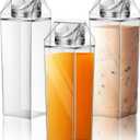Remerry 3 Pcs Milk Carton Water Bottle Square Plastic Coffee Portable Reusable Milk Carton Cup Leakproof Juice Bottle (Clear)