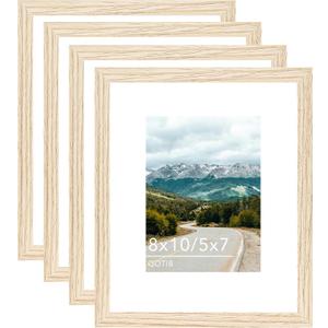8x10 Wood Picture Frame with 5x7 Mat, Display 5x7 with Mat or 8x10 Without Mat, Wooden 8 by 10 Photo Frame, 8 x 10 Frame for Wall Hanging and Tabletop Display, 4 Pack, Natural Beige