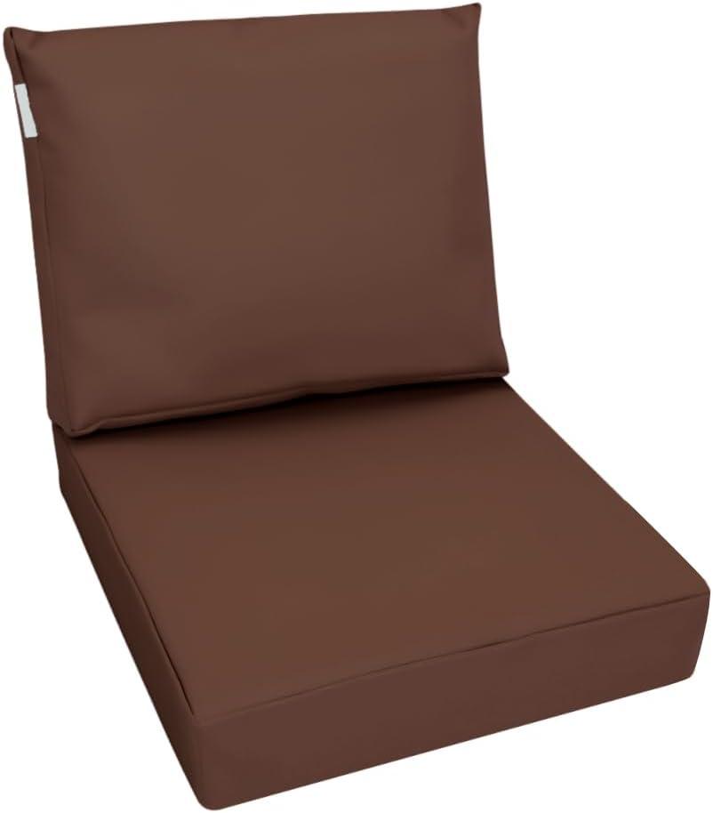 Outdoor Memory Foam Back Pillow and Seat Cushion Set with Waterproof Internal Cover for Patio Furniture, Sofa, Loveseat, Deep Seat Chair (Brown, 20"x18")