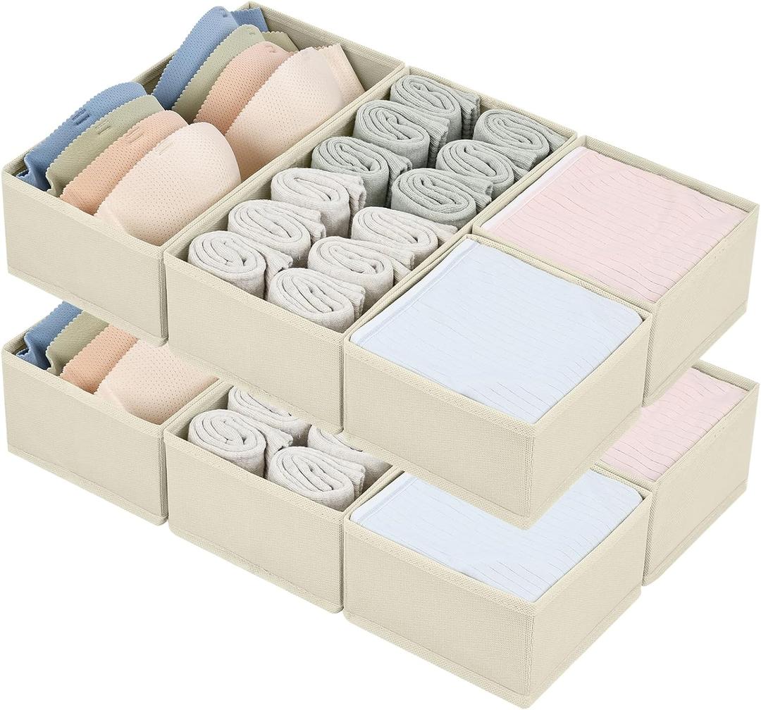 DIMJ Drawer Organizers for Clothing, Set of 8 Fabric Closet Organizers and Storage, Dresser Organizers, Drawer Dividers for Baby Clothes, Socks, Belt, Tie (Beige) DIMJ Drawer Organizers for Clothing, Set of 8 Fabric Closet Organizers and Storage, Dresser Organizers, Drawer Dividers for Baby Clothes, Socks, Belt, Tie (Beige)