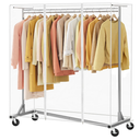 Hoctieon Z Clothes Rack with Cover, Metal Heavy Duty Clothing Rack, Rolling Garment Rack with Wheels, with Dustproof Cover Waterproof Protector, with 2 Durable Zippers, for Hanging Clothes, Grey
