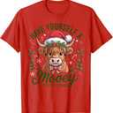 Have Yourself A Mooey Little Christmas Highland Cow Santa T-Shirt Red, Size M
