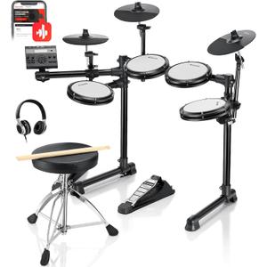 Electric Drums, Donner DED-200 LITE Electronic Drum Kit for Beginner with 450+ Sounds, USB MIDI, Quiet Mesh Pads, Throne, Headphones, Sticks and 40 Melodics Lessons