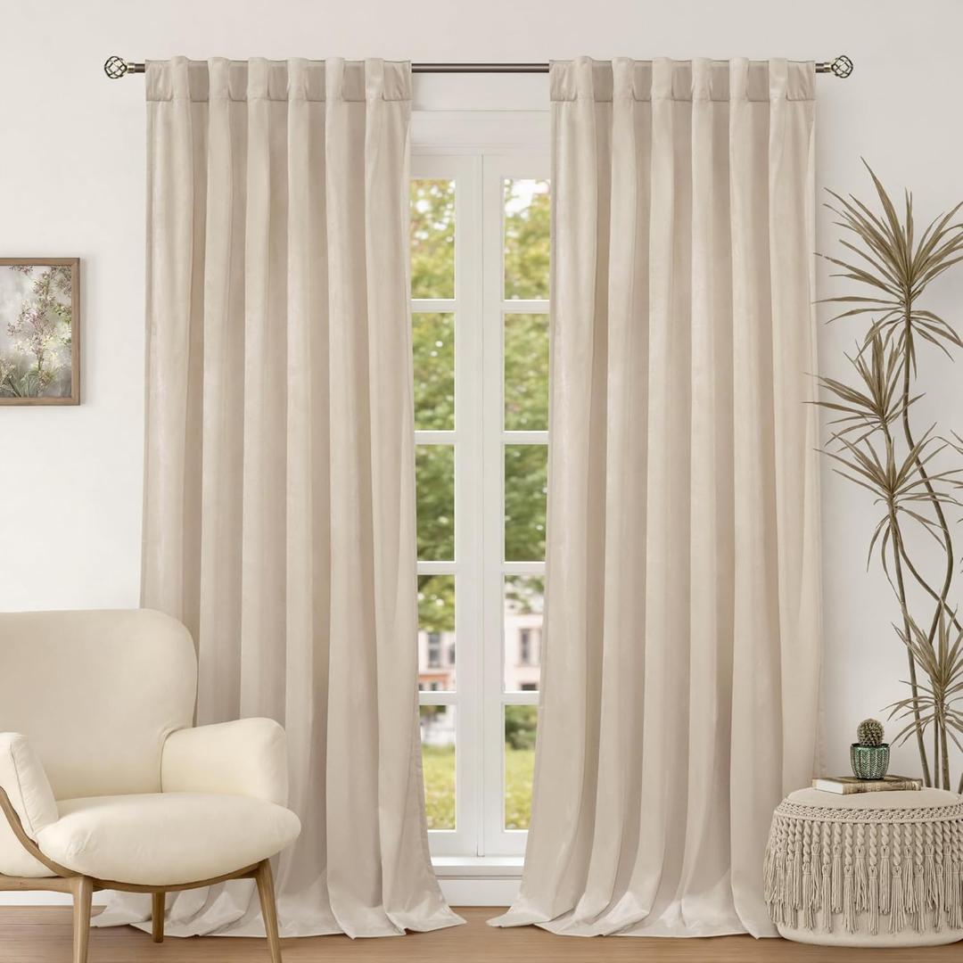 BGment Luxury Velvet Curtains 80 Inches Long for Bedroom, Thick Noise Reduce Thermal Insulated Room Darkening Back Tab and Rod Pocket Window Drapes for Living Room, 2 Panels, 52 x 80 Inch, Cream Beige