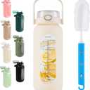 Glass Water Bottle with Straw and Handle Lid Half Gallon Motivational Glass Bottle with Silicone Sleeve and Time Marker Large Reusable Sports Water Jug for Gym Home Workout