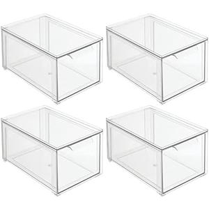 mDesign Plastic Stackable Bathroom Storage with Pull Out Bin Organizer Drawer for Cabinet, Vanity, Shelf, Cupboard, Cabinet, or Closet Organization - Lumiere Collection - 4 Pack - Clear