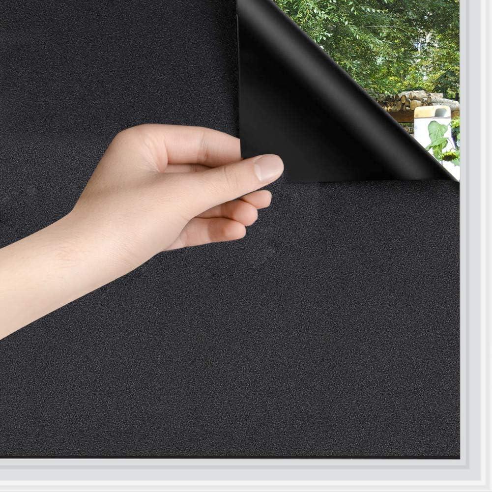 WPCTEV Static Cling Total Blackout Privacy Window Film Cover 100% Light Blocking No Glue Black Window Tint for Home Room Darkening Easy Removal 17.7 Inch x 6.5 Feet