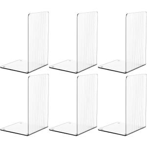 SUOXING 6 PCS Clear Acrylic Book Ends for Shelves Decorative,Invisible Book Stopper with Non-Slip Mats for Heavy Books,Small Acrylic Bookends for Home Office School Supplies and Kids Bookshelf