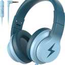 Candy Bila Kids Headphones, Wired Headphones for Kids Over Ear with Microphone, 85/94dB Volume Limiter Headphone for Girls Boys, Foldable Headphone for Learning & Entertainment, Gradient Green
